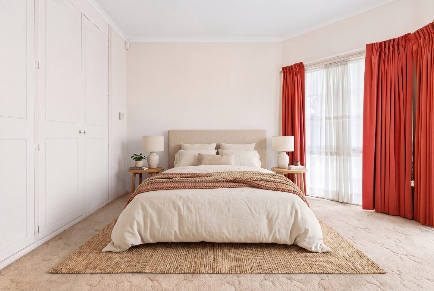 Main bedroom with built-in robes and a bay window